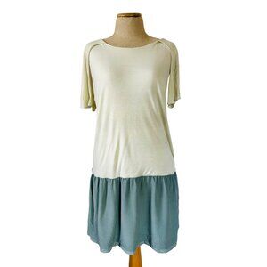 Fendi Women's Size 44 Two-Tone Drop Waist Short Sleeve Dress Ivory & Sage Green